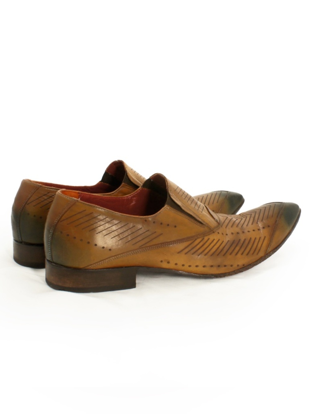 Jo Ghost Leather Pointy Toe Dress Shoes Cognac Brown Unique Ombre Design - Picture 4 of 7